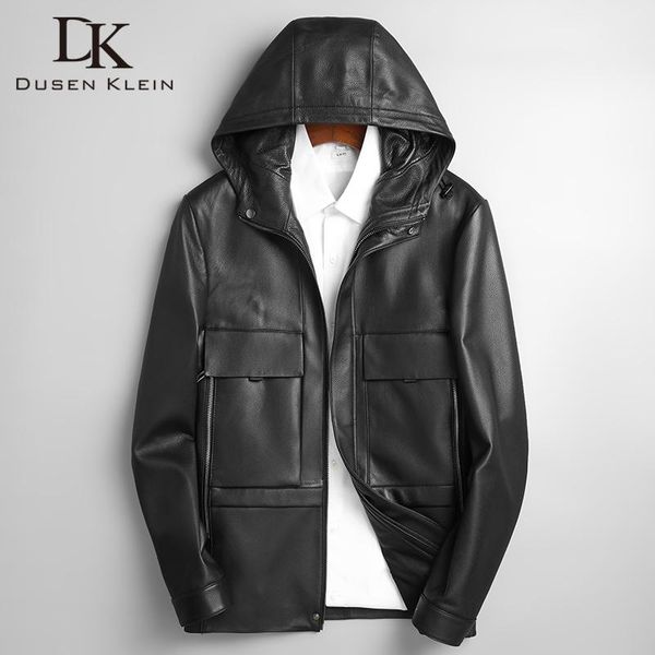 

autumn 2021 men genuine leather jacket real sheepskin jackets casual short black pockets hooded for man s2009 men's & faux