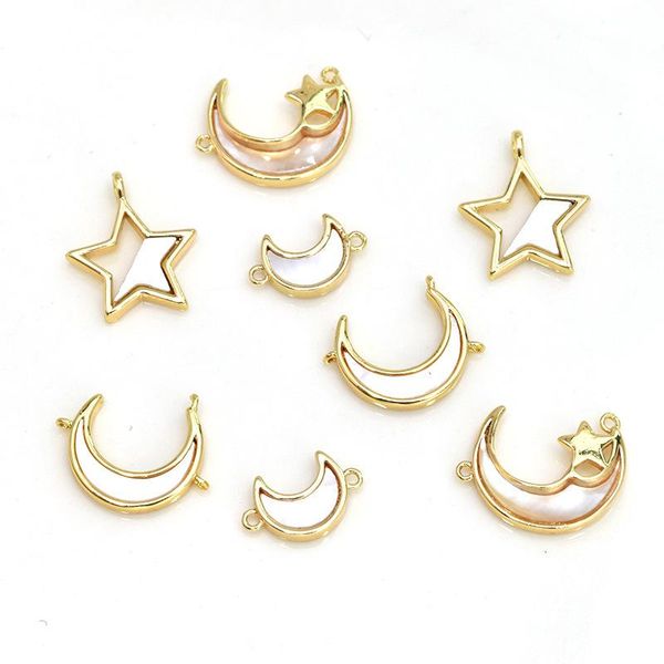 

charms inlaid zircon copper natural shell moon star connector 4pcs/lot for diy jewelry earrings making accessories, Bronze;silver