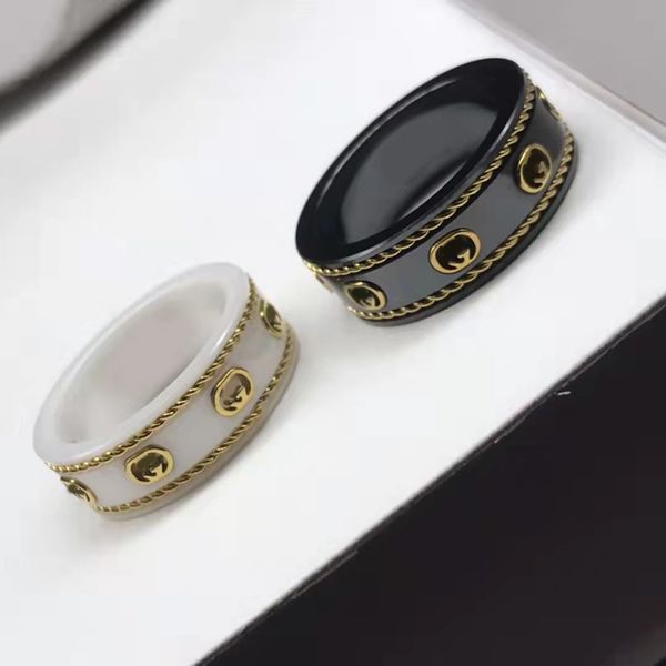 

2021 new fashion ceramic band rings couple ring simple wedding jewelry with box, Silver