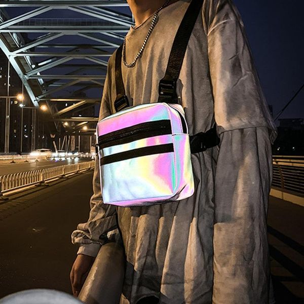 

rainbow reflective chest bag multifunctional vest style men women d88 waist bags
