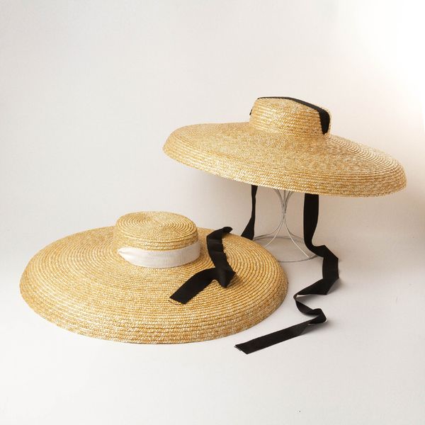 

fashion big hat straw with flat and brim, Blue;gray