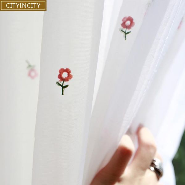 

white curtains for living room embroidered soft tulle voile sheer window kids curtain bedroom ready made & drapes