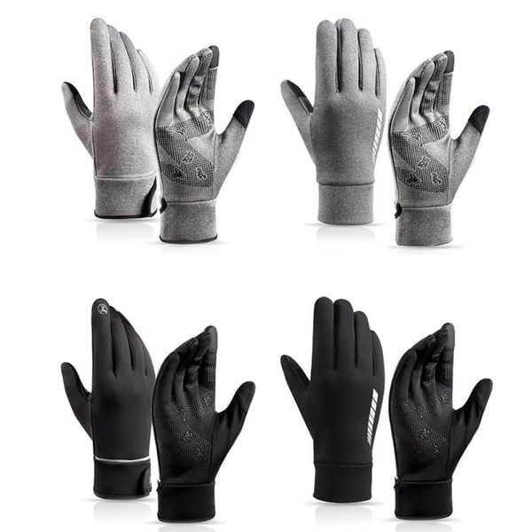 

est cycling gloves full finger touch screen antislip waterproof windproof warm thermal bike bicycle winter men women, Black
