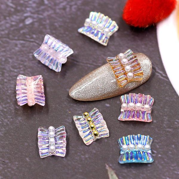 

3pcs/lot crystal fairy aurora skirt hemline manicure pearl decoration sweet cute japanese 3d nail charms accessories supplies art decoration, Silver;gold