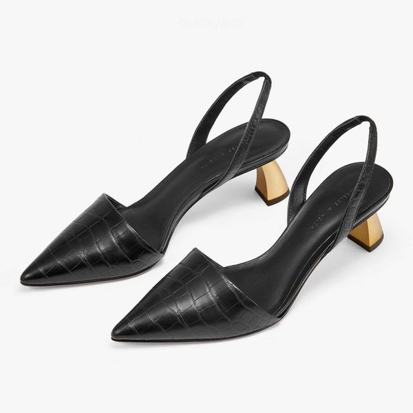 

summer 2021 womens high heels pointed toe fashion sandals personality metal strange style heel pumps single shoes women, Black