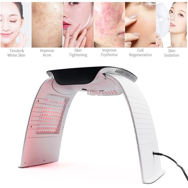 Uso domestico LED Ringiovanimento della pelle Rimozione dell'acne Face Tightening Photon Beauty Instrument 7 colori Nano Spray Pannello facciale PDT Terapia della luce con impacco caldo