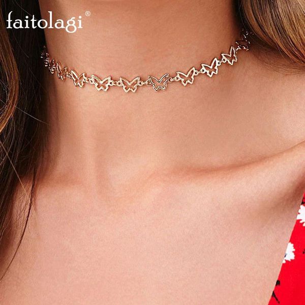 

chokers boho butterfly pendant necklaces for women elegant choker chain necklace gold sliver color hollow girls jewelry gift, Golden;silver