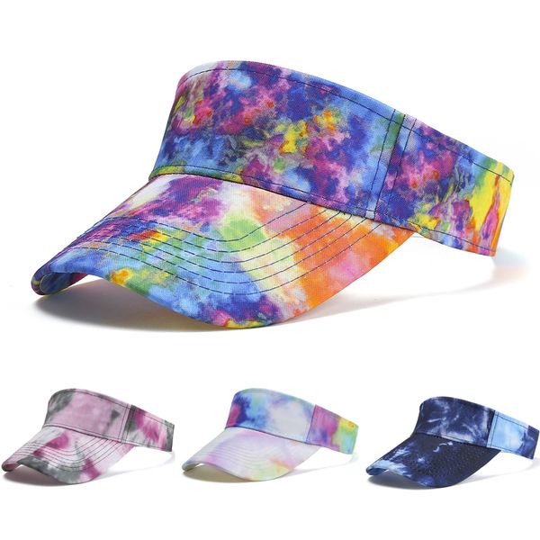 

tie-dyed visor cap women colorful sunscreen hat summer outdoor baseball caps street corner lovers hollow sunhat 8colors wmq1188, Yellow