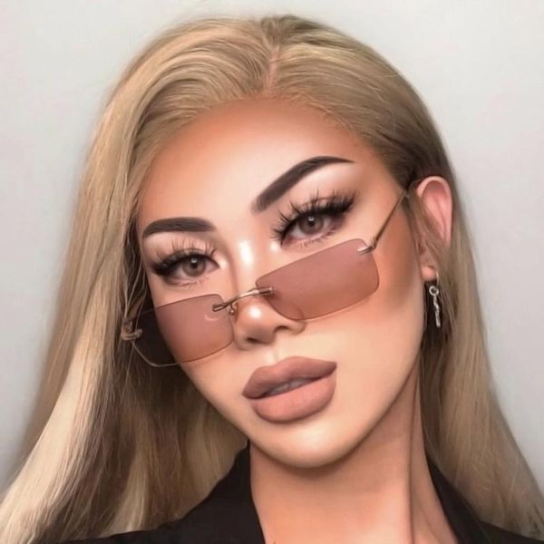 

fashion rimless sunglasses women's square small frame metal, White;black