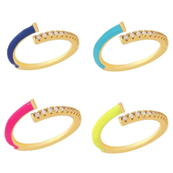 

cluster rings flola copper zircon candy color white stone simple open colorful enamel ring gifts jewelry for women rigm63, Golden;silver