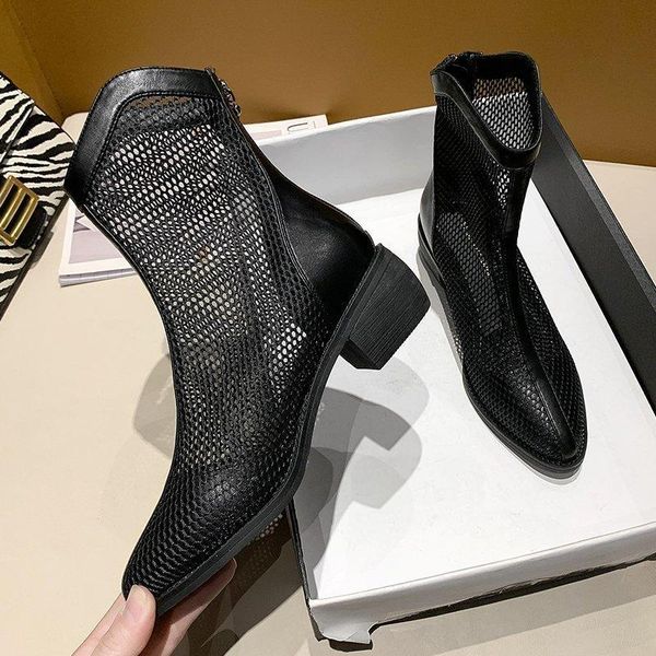 

summer shoes women boots breathable ladies mesh footwear zipper black white ankle botas