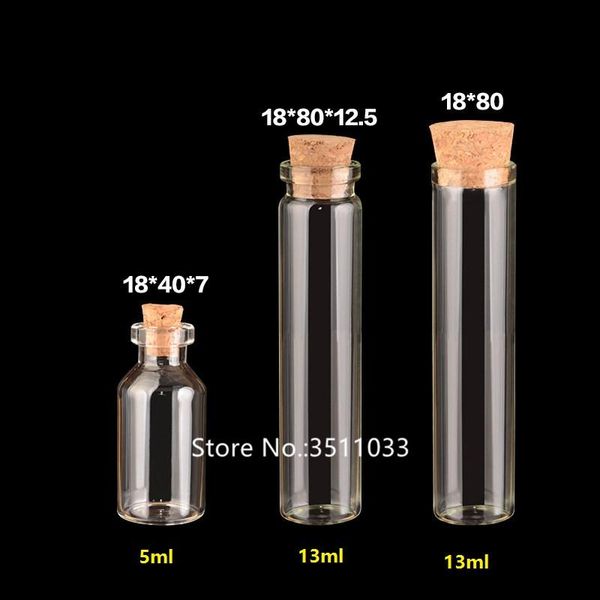 

5ml 13ml clear cork glass bottle vials for wedding decoration gift small with ser test tube storage bottles & jars