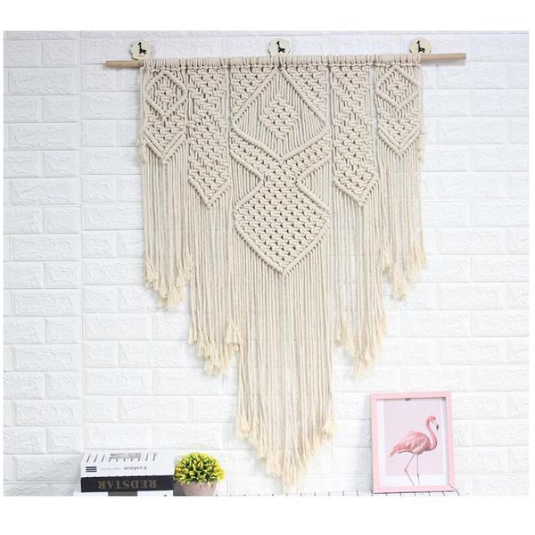 

tapestries 100*110cm large macrame wall hanging tapestry handmade cotton bohemian art beautiful apartment dorm room wedding decoration