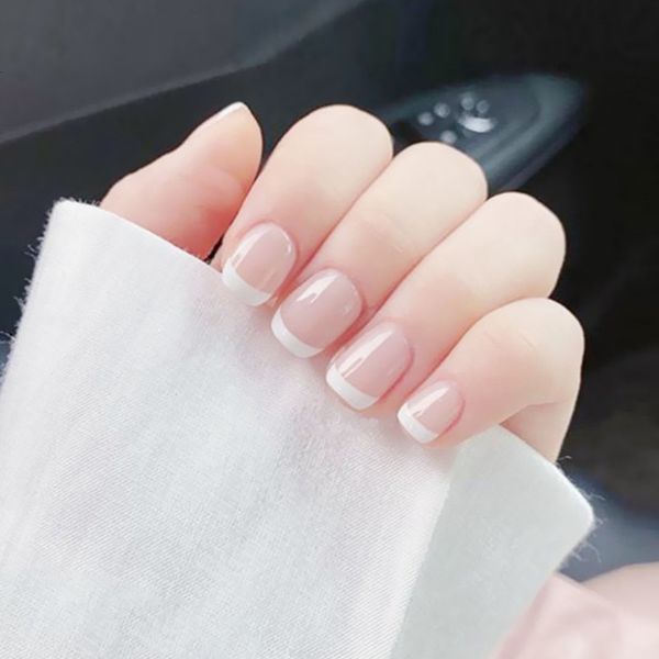 

white french patch finished net red wear and tear enhancement jelly lasting waterproof false nail piece, Red;gold