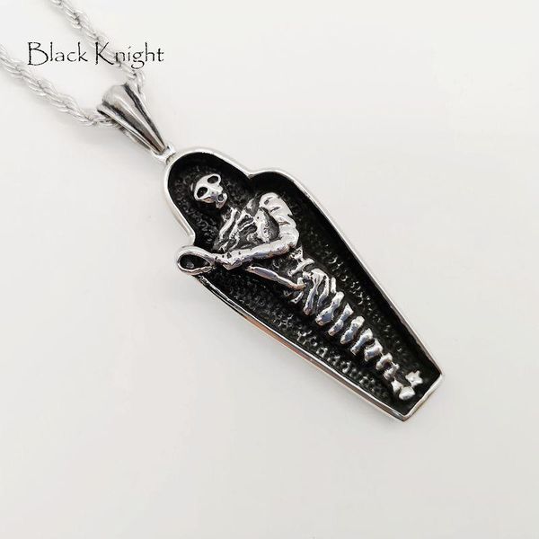 

pendant necklaces black knight gothetic coffin skeleton necklace vintage silver color mummy men punk blkn0726