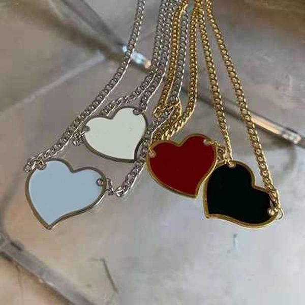 

pendant necklaces hip-hop letter p peach heart love heart-shaped enamel necklace ins tide simple and sweet clavicle sweater chain jewelry gi, Silver