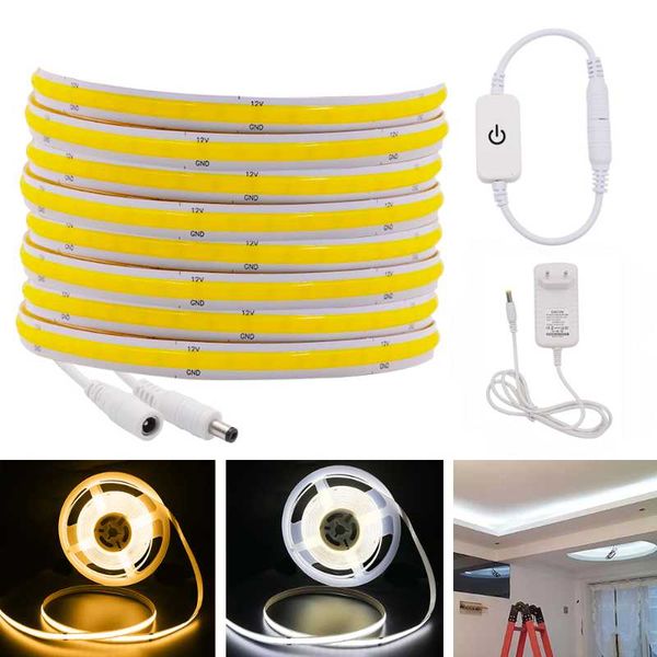 

strips cob led strip light with dimmer 320 384 leds 8mm high density flexible lights tape dc12v 24v interior lighting eu