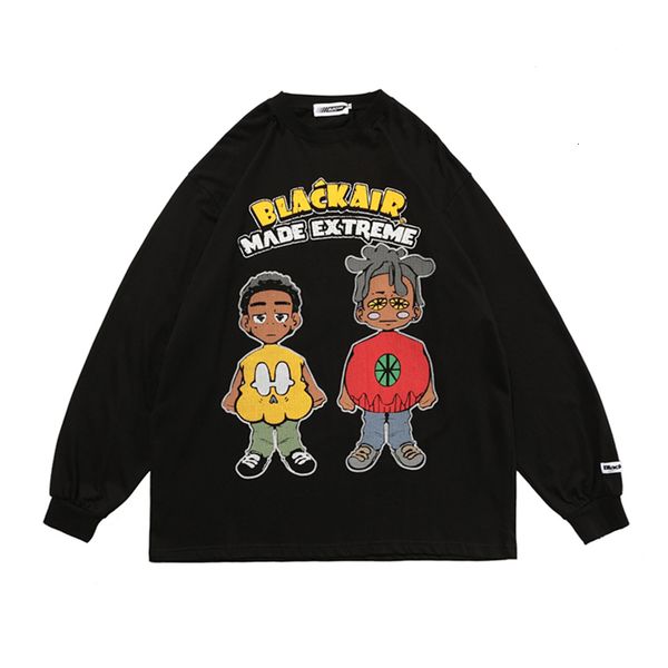 

men's hoodies & sweatshirts printed t-shirts for men and stylish high street cartoon women vibe casual, long-sleeve, retro-style t-shir, Black