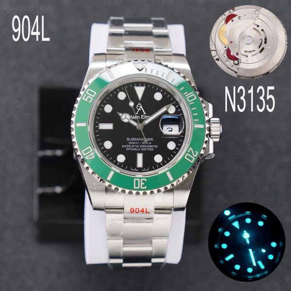 

wristwatches 3135 movement luxury green ceramic bezel luminous automatic sapphire watches 904l steel 116610 with box and papers, Slivery;brown