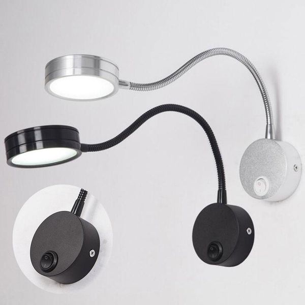 

wall lamps silver black with knob switch bedroom bedside reading light direction adjustable indoor lighting lamp