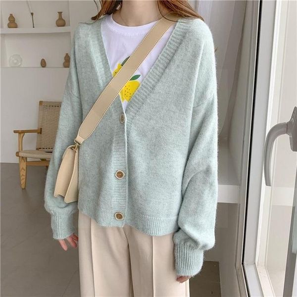 

women's knits & tees chic korean fashion winter knit jackets 2021 women sweater cardigan autumn solid cashmere casual cardigans colleg, White