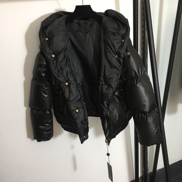 

hooded cotton jacket coat parka jackets fashion men women winter feather overcoat down double-sided wear bllack gold button, Black