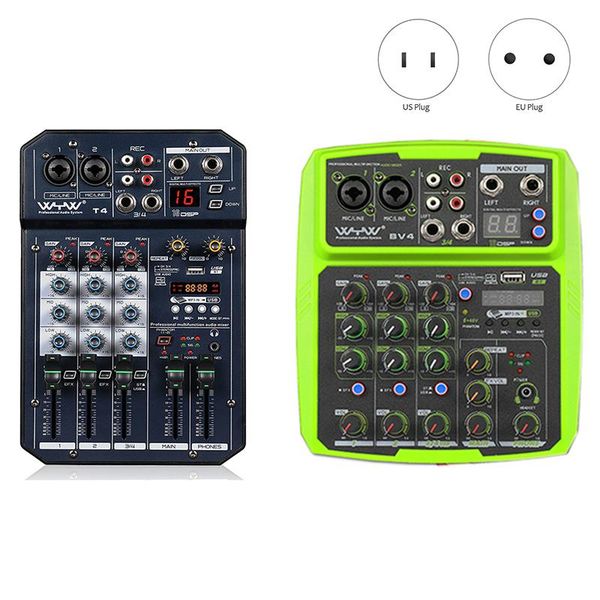 

sound cards wenyanwen 4-channel mini mixer usb, bluetooth, digital mp3 computer input, 48v phantom power