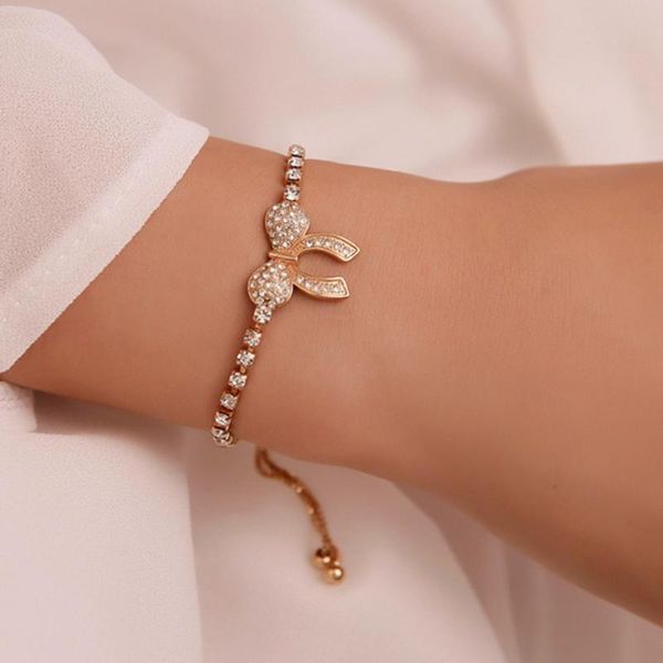 

link, chain fashion rhinestone bow bracelet women's jewelry, Black