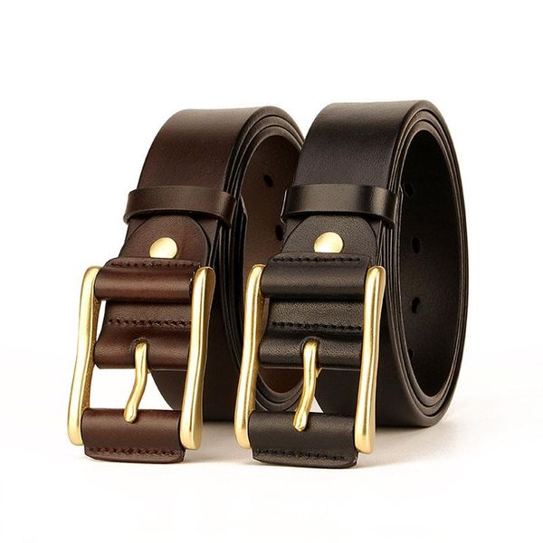 

belts copper buckle leather belt men's pure fashion casual handmade pin, Black;brown