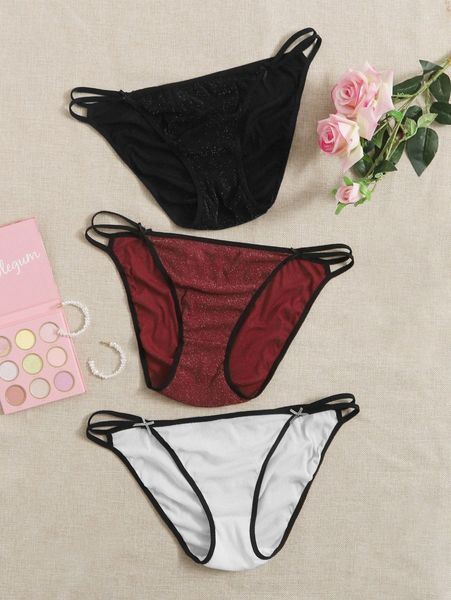 

3pack plus solid mesh panty 100w#, Black;white