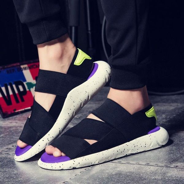 

sandals couple men's outdoor non-slip beach shoes korean style trendy slippers roman zapatos de mujer, Black