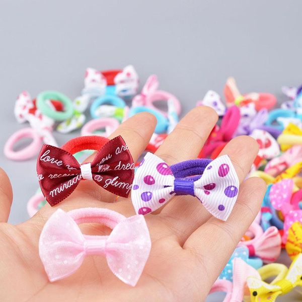 

pcs girls polka dots bow elastic hair rubber bands accessories for kids tie ring rope line holder headdress clips a6, Slivery;white