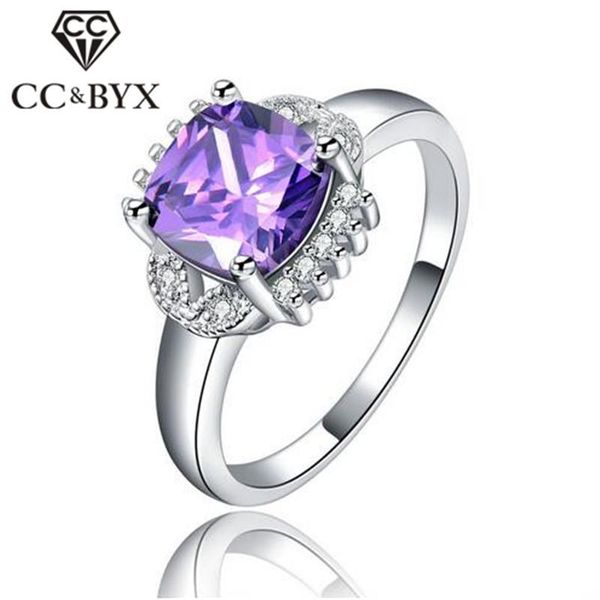 

cluster rings white gold color party purple crystal for women vintage engagement ring fashion jewelry cz accessory 117, Golden;silver
