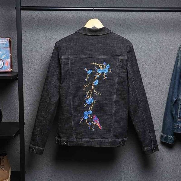 

personalized embroidered denim jacket jacket slim fit fashion men's wear, Black