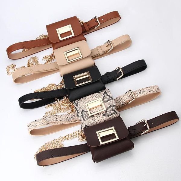 

waist bags women's belt bag chain small belts for women punk silver pin buckle strap shoulder phone pouch