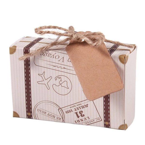 

gift wrap lber 50pcs mini suitcase favor box party candy box, vintage kraft paper with tags and rope for wedding/travel themed