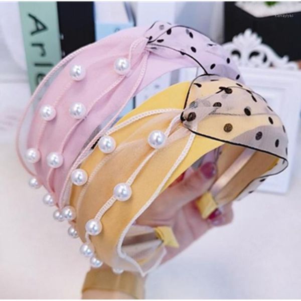

pearl hairband dots for women summer headdress mesh cross headband adults outdoor headwear korean wide head band dots1