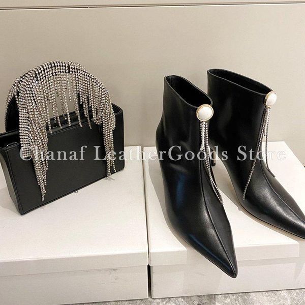 

boots fashion autumn winter women boot 6cm genuine leather pointed toe stiletto ankle womens shoes designer black