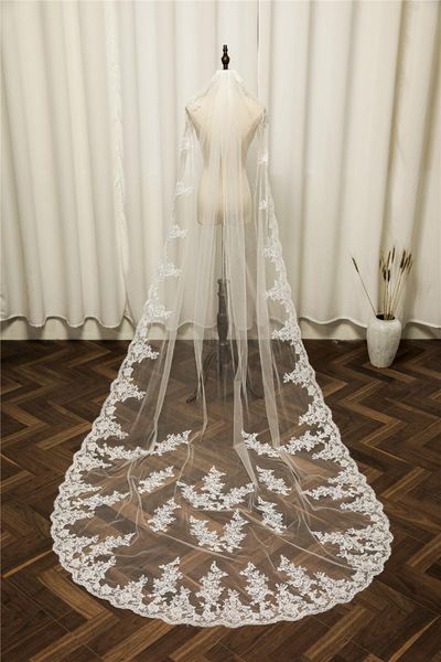 

bridal veils popodion wedding accessories lace veil chapel trailing with hair comb white ivory soft tulle rom80270, Black