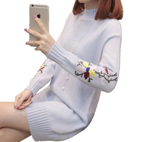 

women's sweaters 2021 style loose-fit mock-neck pullover sweater mid-length autumn and winter korean-style plus-size long-sleeve knit, White;black
