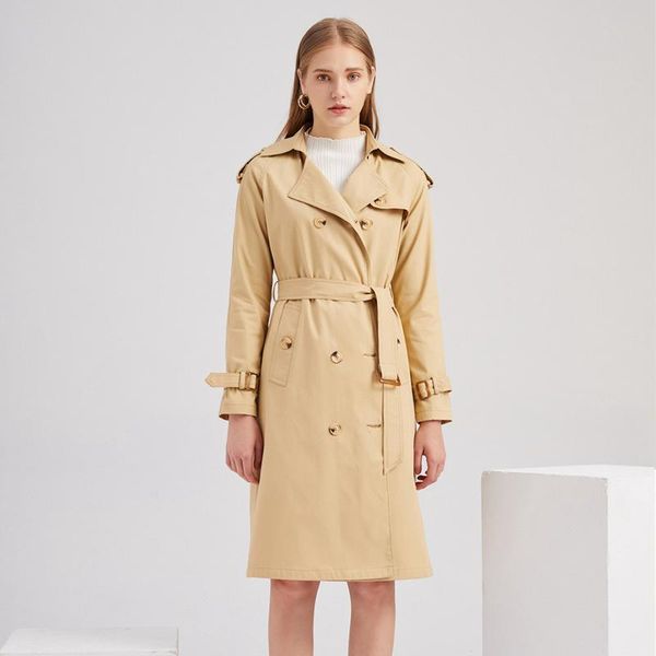 

women's trench coats women double-breasted coat classic lapel overcoat slim outerwear with belt, Tan;black