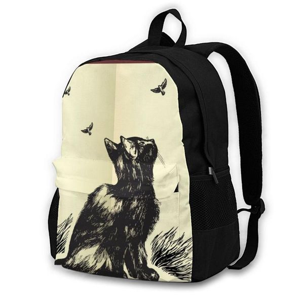 

backpack school for teenagesbackpack leisure rucksacks travelhand drawn cat looking up at flying birds in the sky daypa