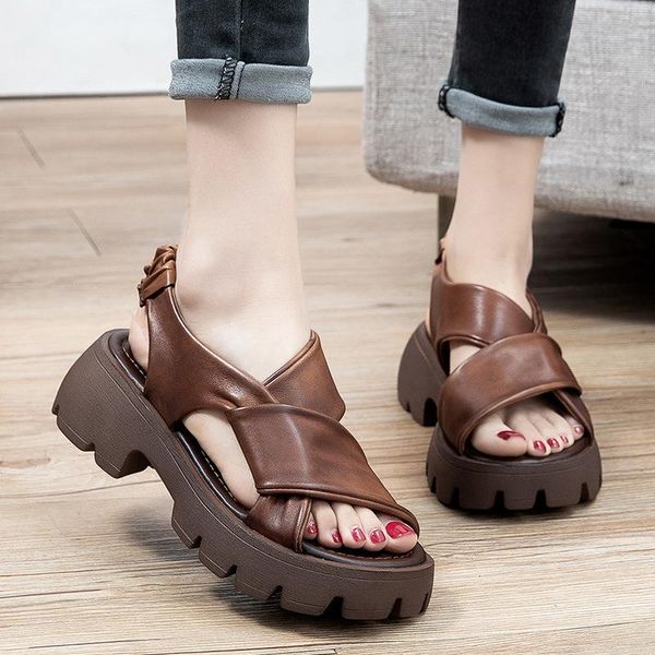 

sandals women's summer ladies fashion casual wedge heel open toe fish mouth vintage roman style platform shoes sandalias, Black