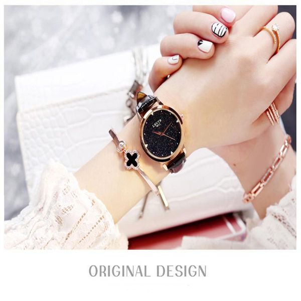 

wristwatches luxury women watches minimalism starry sky watch genuine leather fashion casual female womens wristwatch clock relogio feminino, Slivery;brown