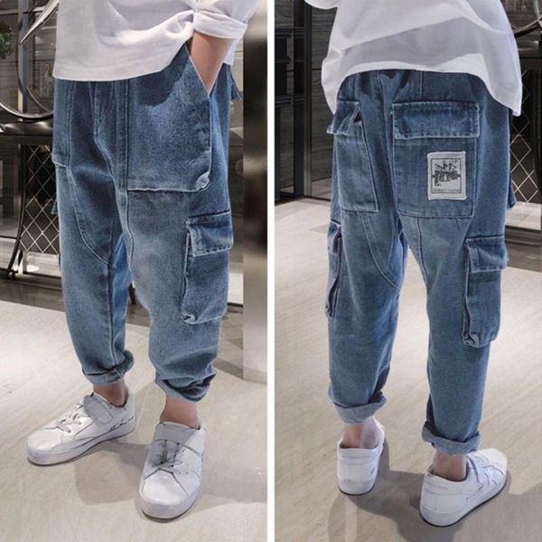

autumn spring children jeans pants kids clothing boy denim toddler loose trousers girl teenagers clothes 3-12 years, Blue