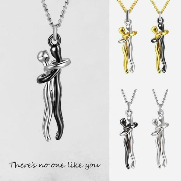 

couple hugging pendant necklace fashion gold pendants for love valentine's day couples xmas gift exquisite necklaces, Silver