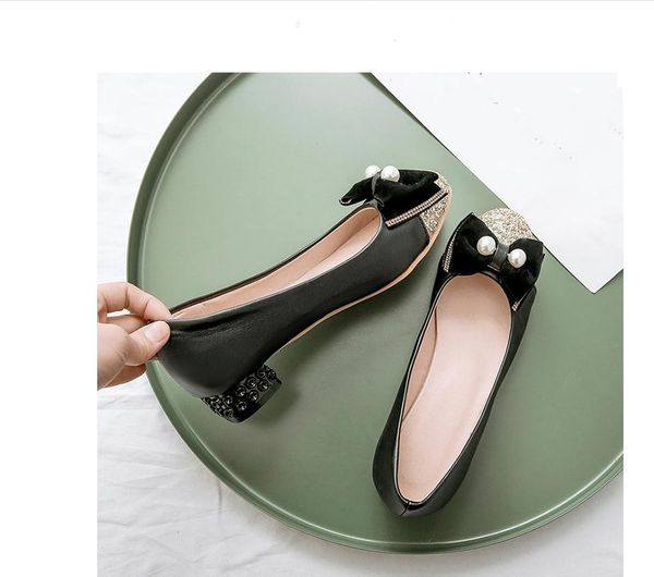 

bowknot women's shoes in spring and autumn middle coarse heel round head @34, Black