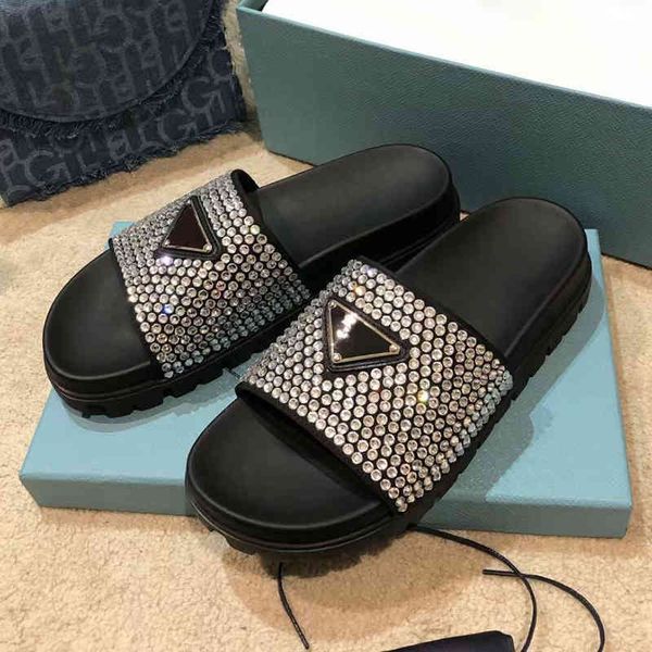 

70% off wholesale sandals flip-flops bling crystal slides women summer diamond flat heel slippers leisure vacation sandals seaside beach sho, Black