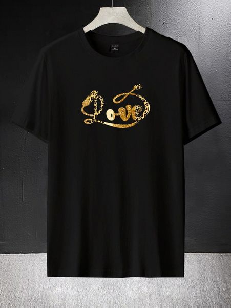 

men drop shoulder letter & leopard pattern tee 62if#, White;black