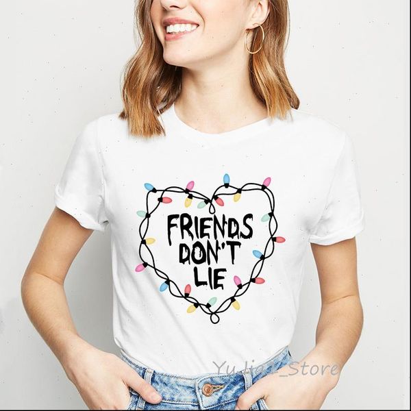 

womens t shirt friends dont lie letter printed women clothes funny shirts camiseta mujer stranger things 3 tshirt femme, White